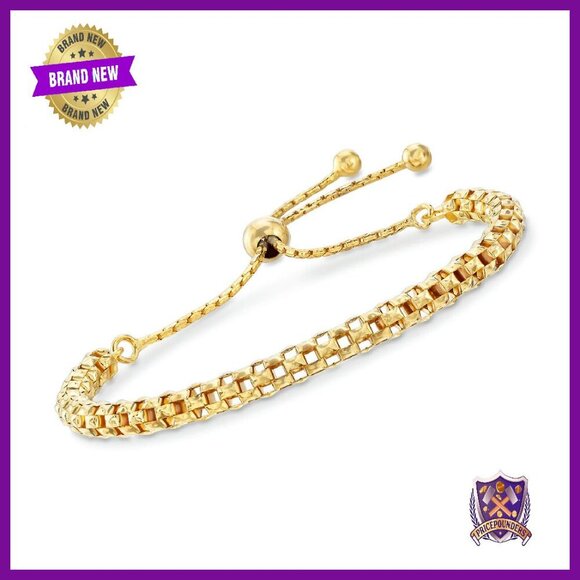 Italian 18kt Gold Over Sterling Silver Mesh Bolo Bracelet Adjustable